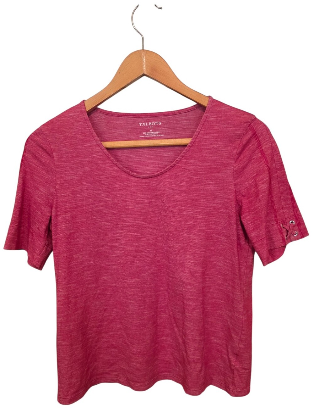 Talbots Red Heathered Short Sleeve Top With Lace-up Nautical Arm Detail Sz M EUC